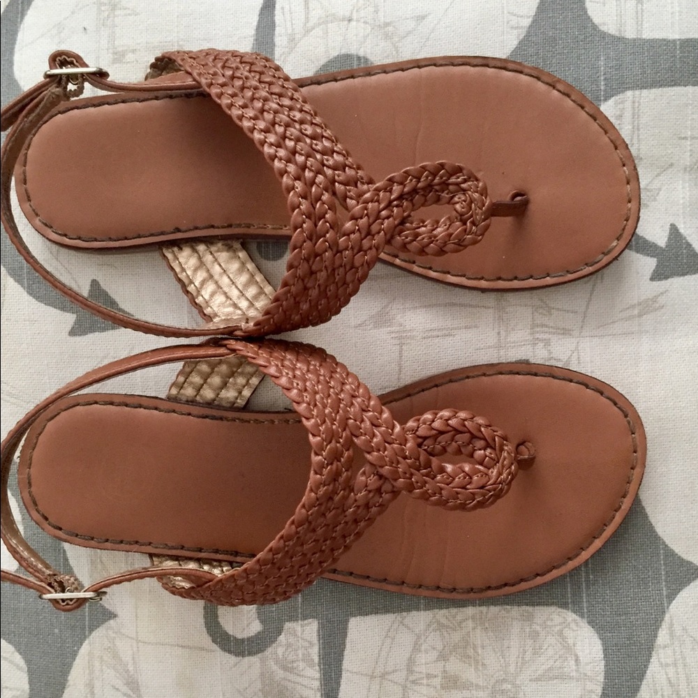 Girls Brown Braided Thong Sandals